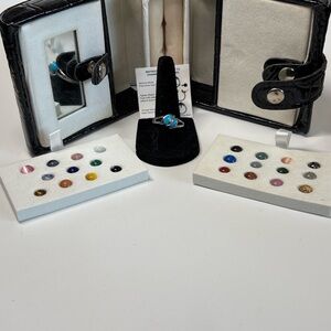 Sterling Silver Interchangeable Gemstone Ring w Case & Stones 925